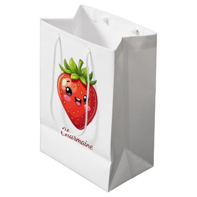 Monogram cute strawberry kawaii medium gift bag (Front Angled)