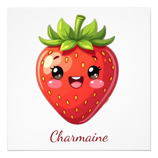 Monogram cute strawberry kawaii photo print (Front)