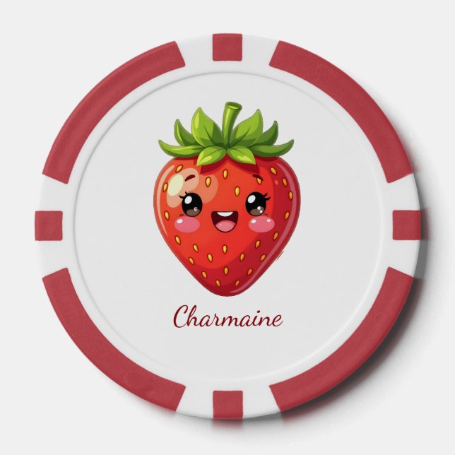 Monogram cute strawberry kawaii poker chips (Front)