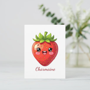 Monogram cute strawberry kawaii postcard