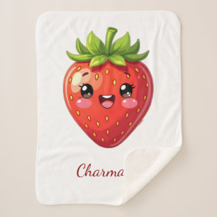 Monogram cute strawberry kawaii sherpa blanket
