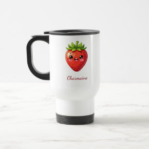 Monogram cute strawberry kawaii travel mug