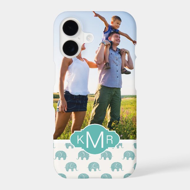 Monogram | Cute Teal  Elephant Pattern (Back)