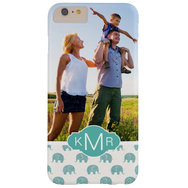 Monogram | Cute Teal  Elephant Pattern Case-Mate iPhone Case (Back)