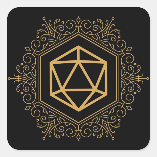 Monogram D20 Dice Gold Tabletop RPG Square Sticker (Front)
