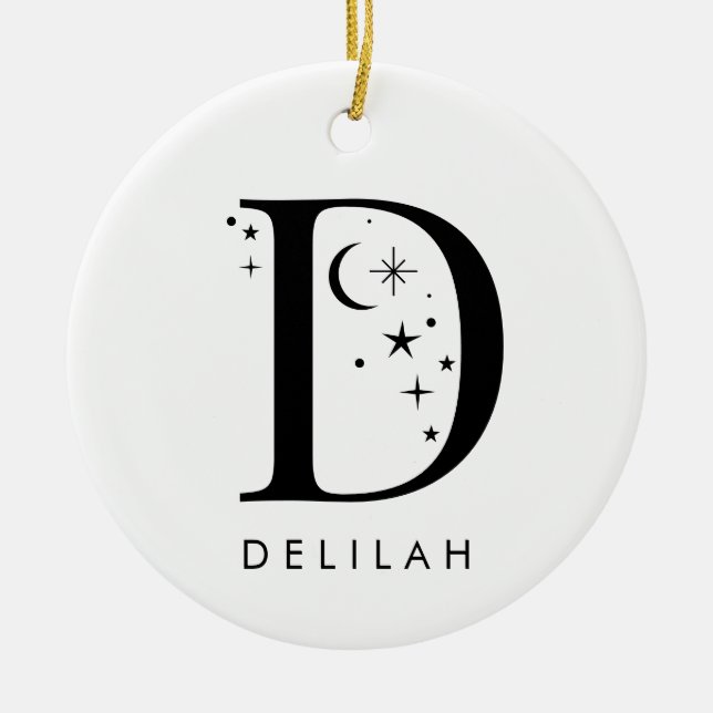 Monogram D Celestial Name  Ceramic Tree Decoration (Front)