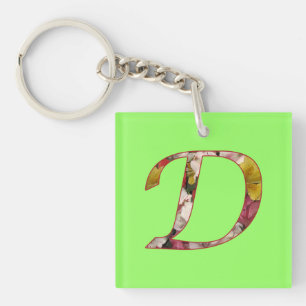 Monogram D Floral Design Keychain