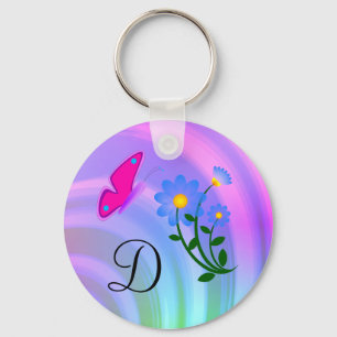 Monogram D Flower Butterfly Keychain