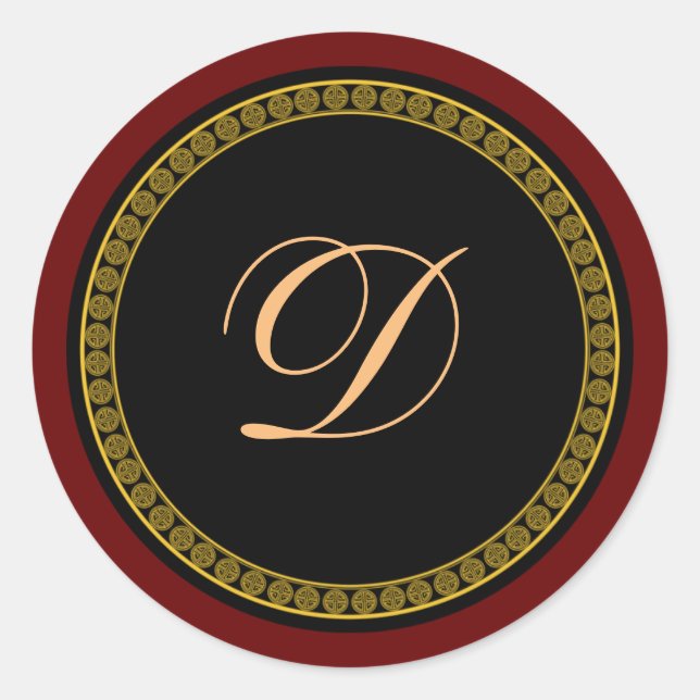 Monogram "D" gold-coloured script Classic Round Sticker (Front)
