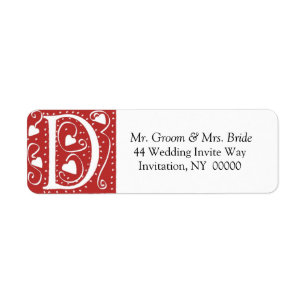 Monogram D Hearts Red White Wedding Colours Return