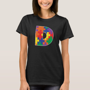 Monogram D in Multi Colour Puzzle Pieces T-Shirt