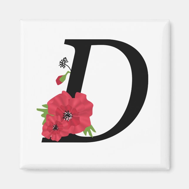 Monogram D, letter D, flowers, monogram, monogram Magnet (Front)