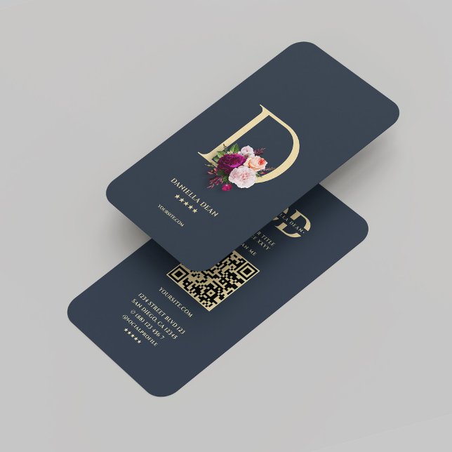 Monogram D Professional Dark Blue Gold  Business Card (Monogram D Professional Dark Blue Gold Business Card
)