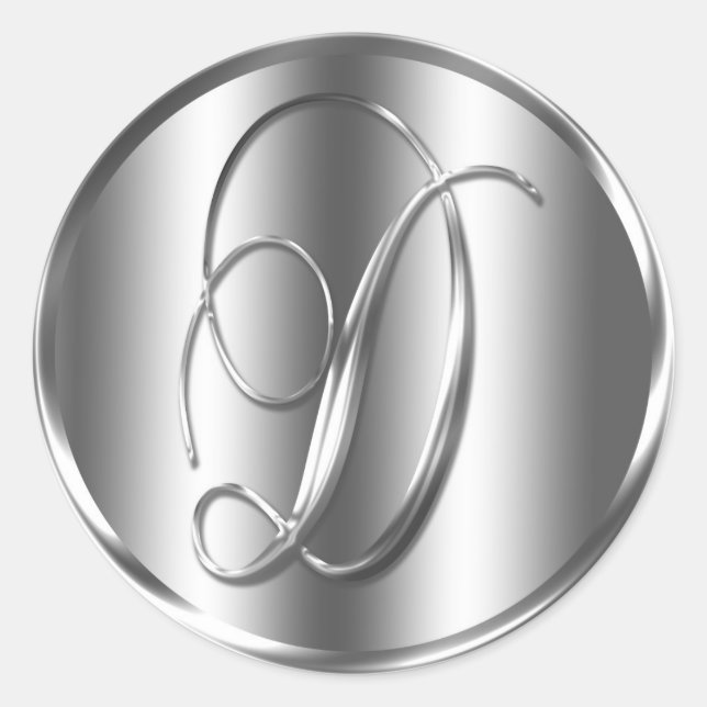 Monogram D Silver Colour Wedding Invitation Holida Classic Round Sticker (Front)