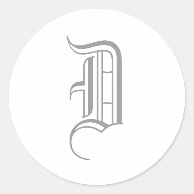 Monogram "D" Sticker Old English Style_Grey text (Front)