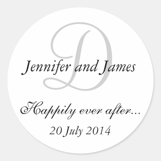Monogram D Stickers for Wedding Favours (Front)