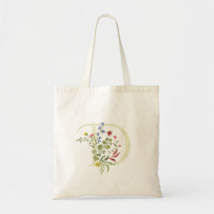 monogram D wedding floral summer Bridal Shower Tote Bag