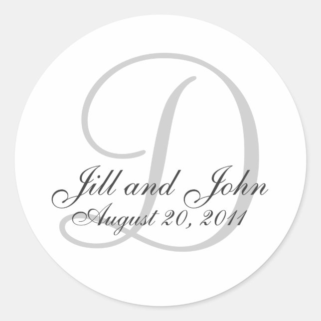 Monogram D Wedding White Bride Groom Seal Sticker (Front)