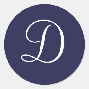 Monogram D, White on Navy Blue,  Classic Round Sticker