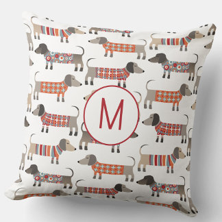 Monogram Dachshund Wiener Dog Cushion