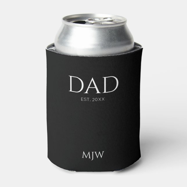 Monogram Dad Est Modern Black Can Cooler (Can Front)