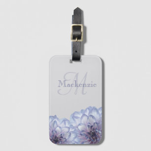 Monogram Dahlia Flowers Lilac Grey Custom Name Luggage Tag