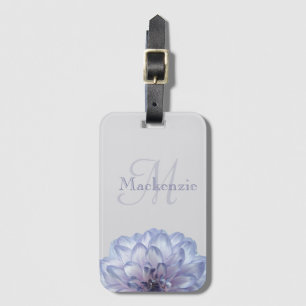 Monogram Dahlia Flowers Lilac Grey Custom Name Luggage Tag