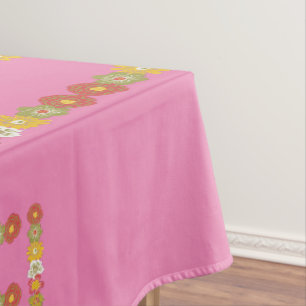 Monogram Daisy Floral Love Pink Tablecloth
