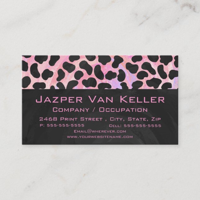 Monogram Dalmatian Black and Pink Business Card (Front)