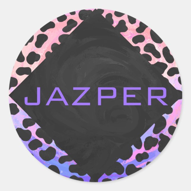 Monogram Dalmatian Black and Pink Classic Round Sticker (Front)