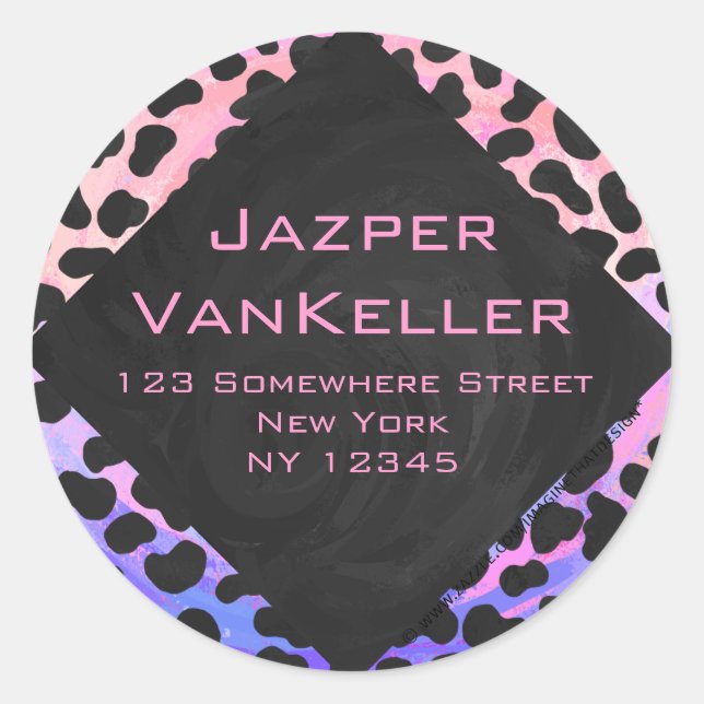 Monogram Dalmatian Black and Pink Classic Round Sticker (Front)