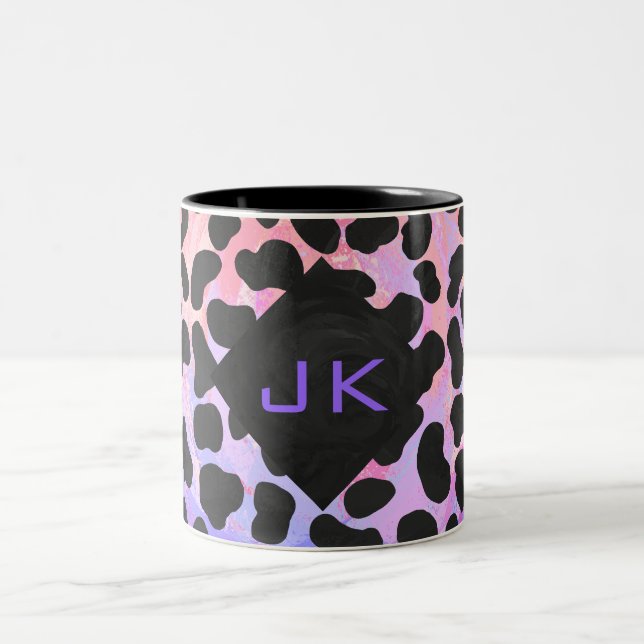 Monogram Dalmatian Black and Pink Two-Tone Coffee Mug (Center)