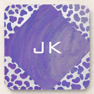 Monogram Dalmatian Purple and White Print Coaster