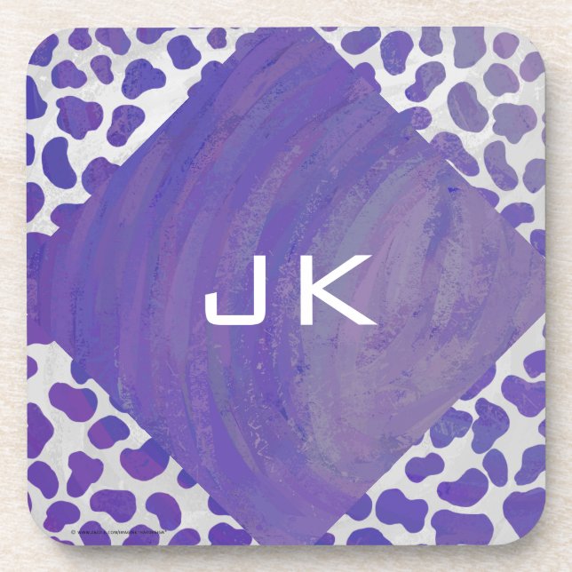 Monogram Dalmatian Purple and White Print Coaster (Front)