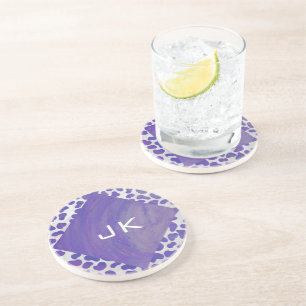 Monogram Dalmatian Purple and White Print Coaster