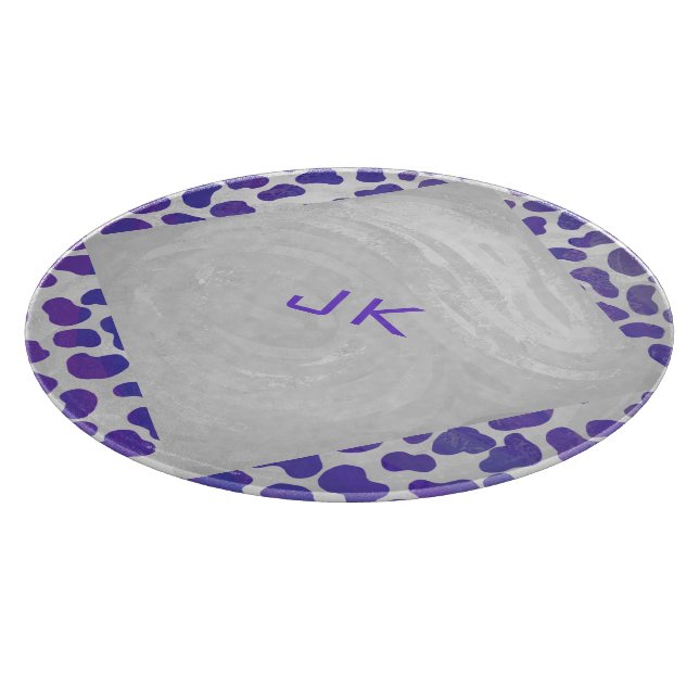 Monogram Dalmatian Purple and White Print Cutting Board (Corner)