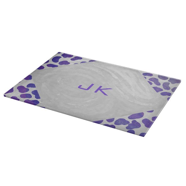 Monogram Dalmatian Purple and White Print Cutting Board (Corner)