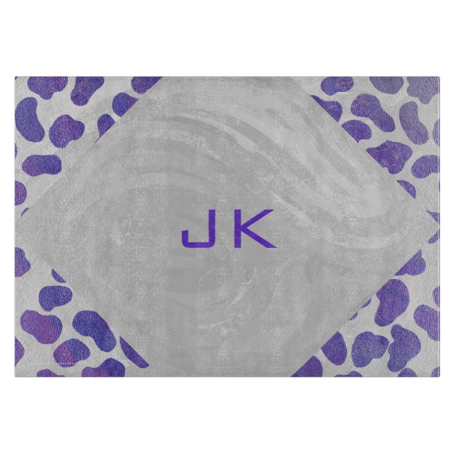 Monogram Dalmatian Purple and White Print Cutting Board (Front)
