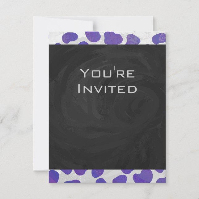 Monogram Dalmatian Purple and White Print Invitation (Front)