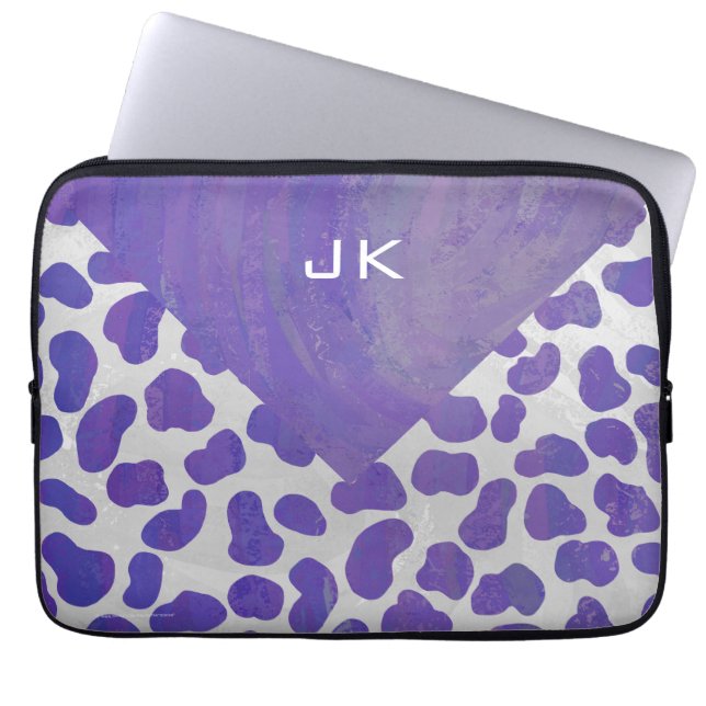Monogram Dalmatian Purple and White Print Laptop Sleeve (Front)