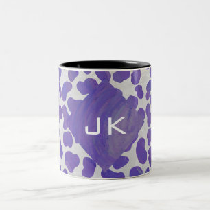 Monogram Dalmatian Purple and White Print Two-Tone Coffee Mug