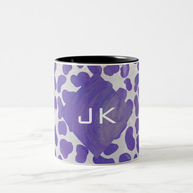Monogram Dalmatian Purple and White Print Two-Tone Coffee Mug (Center)