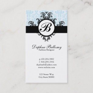 Monogram Damask (baby blue) Business Card
