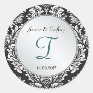 Monogram Damask black white Wedding Sticker