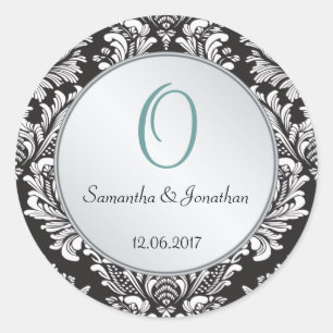 Monogram Damask black white Wedding Sticker