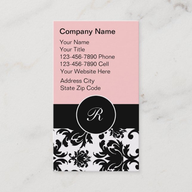 Monogram Damask Business Cards (Front)