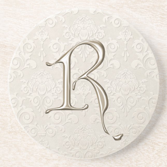 Monogram Damask coasters - letter R (Front)