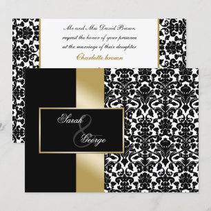 monogram damask gold wedding invitation