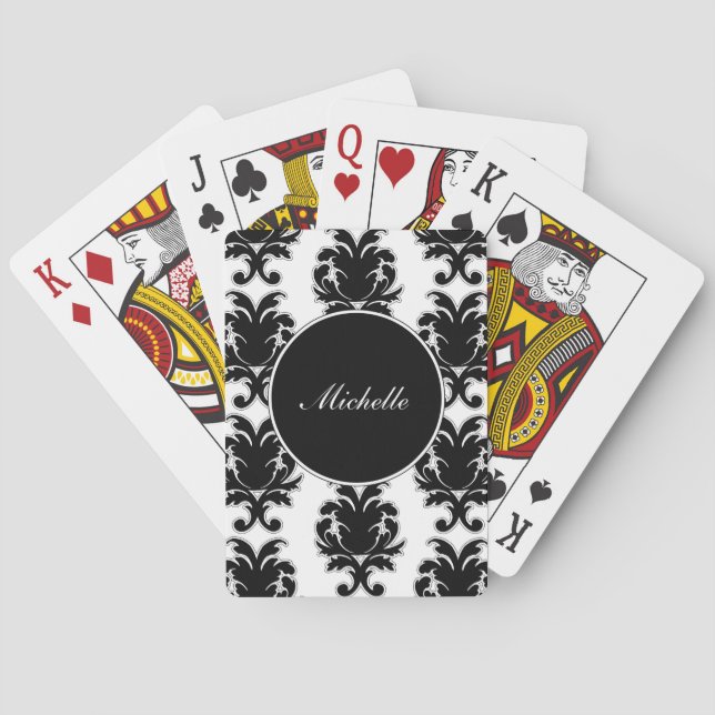 Monogram Damask Personalised Playing Cards (Back)