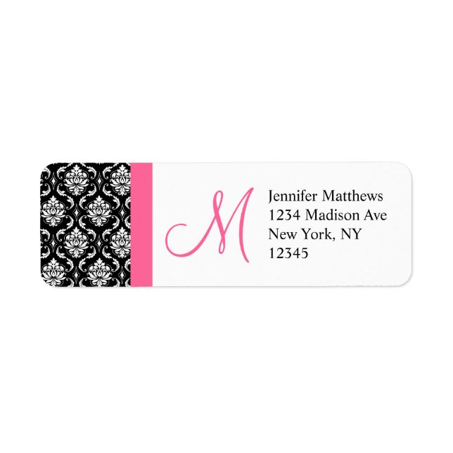 Monogram Damask Pink Address Labels (Front)